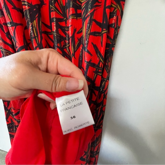 La Petite Francaise shirt dress maxi length, red base bamboo print gold detail - Picture 3 of 9